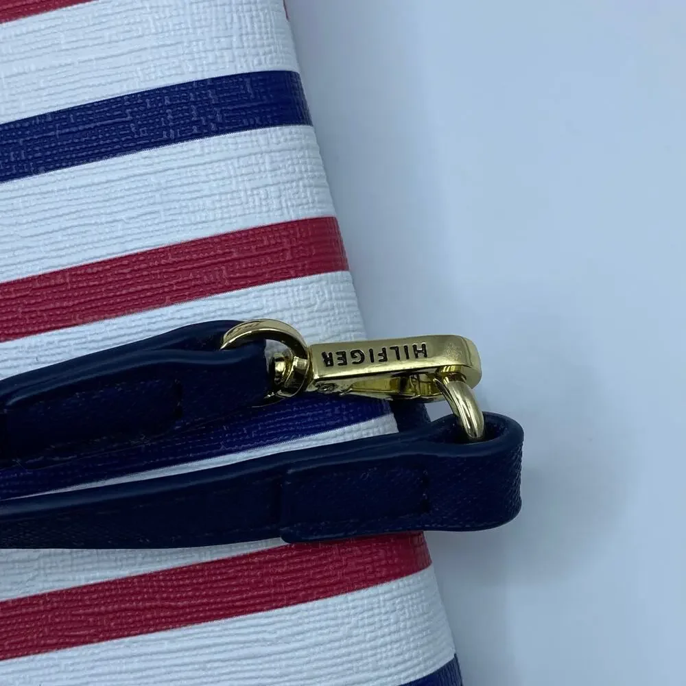 Tommy Hilfiger Striped Leather Pouch Americana Clutch Wristlet Y2K Coastal Chic